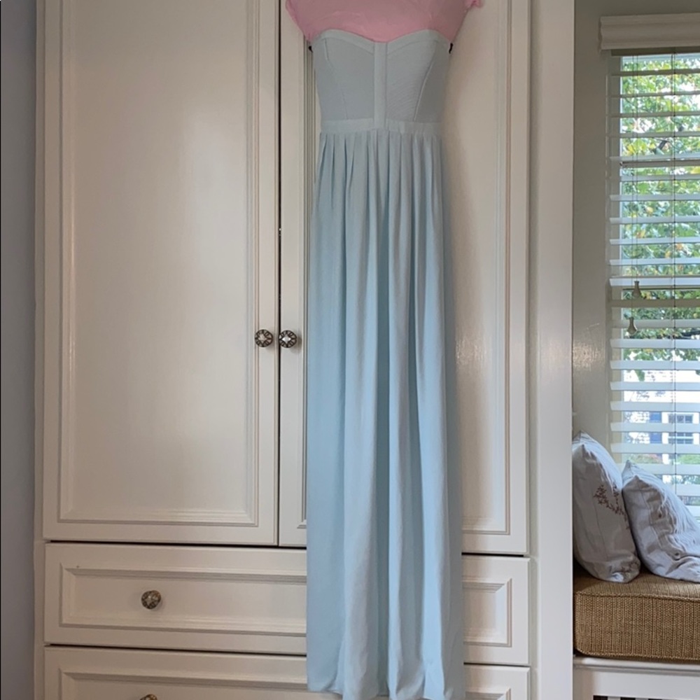 Light Blue / Mint strapless maxi dress